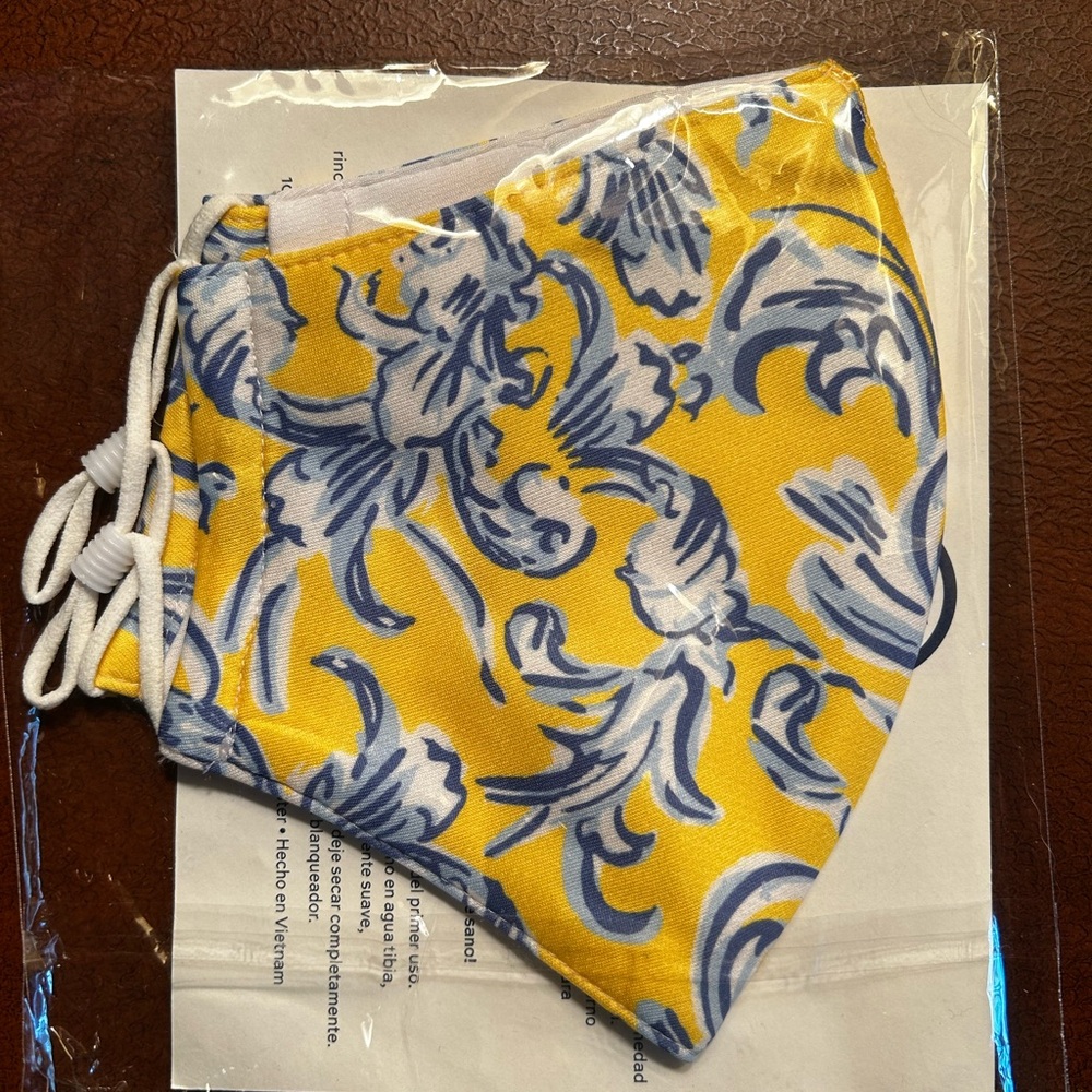 Tory Burch Yellow and Blue Floral Face Mask